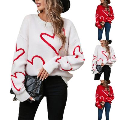 Women's Casual Fashion Round Neck Heart Sweater Knitted Bottoming Shirt