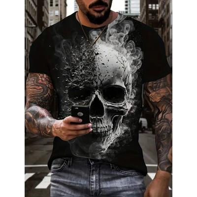 Large Men's Skull Pattern 3D Printed Men's Round Neck Short Sleeved T-shirt Summer Fashion T-shirt Casual and Comfortable Versatile Top