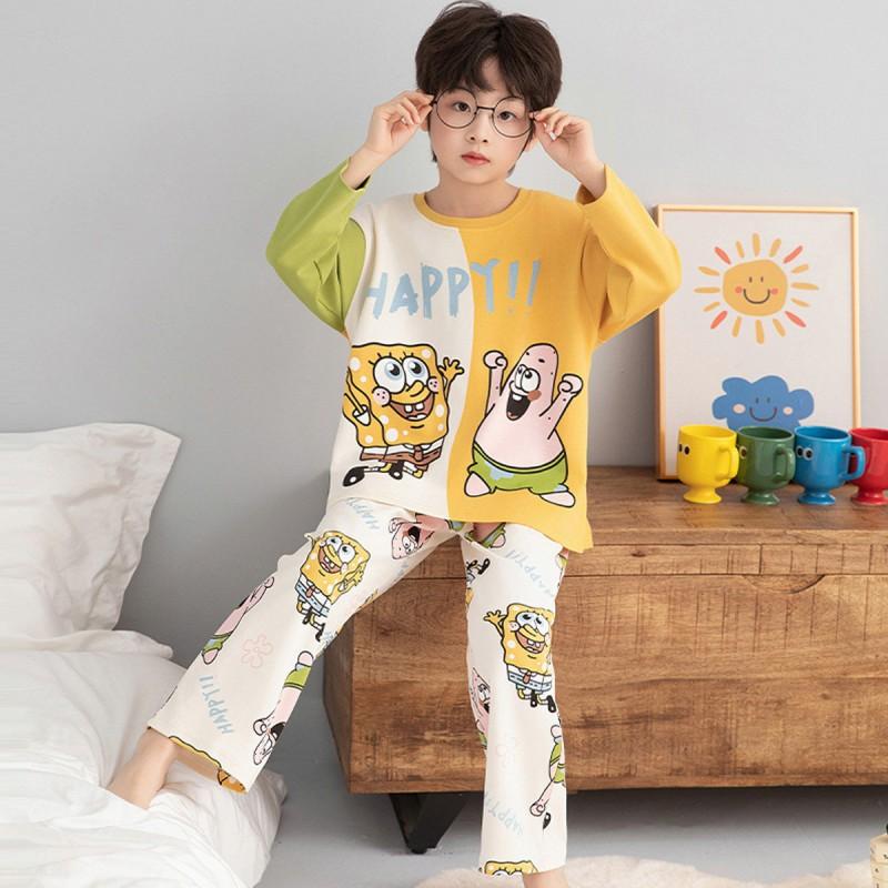 100% Combed Cotton Boys Pajama Set Long Sleeve Cartoon Print Sleepwear Teens 8 Years Lightweight Home Wear