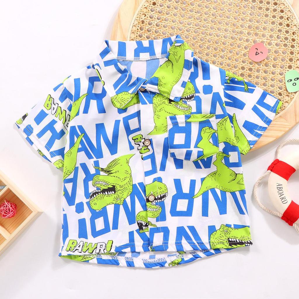 2026 Summer Short Sleeve Shirts for Boys and Girls Baby Spring Lapel Cartoon Top for Children Floral Shirt