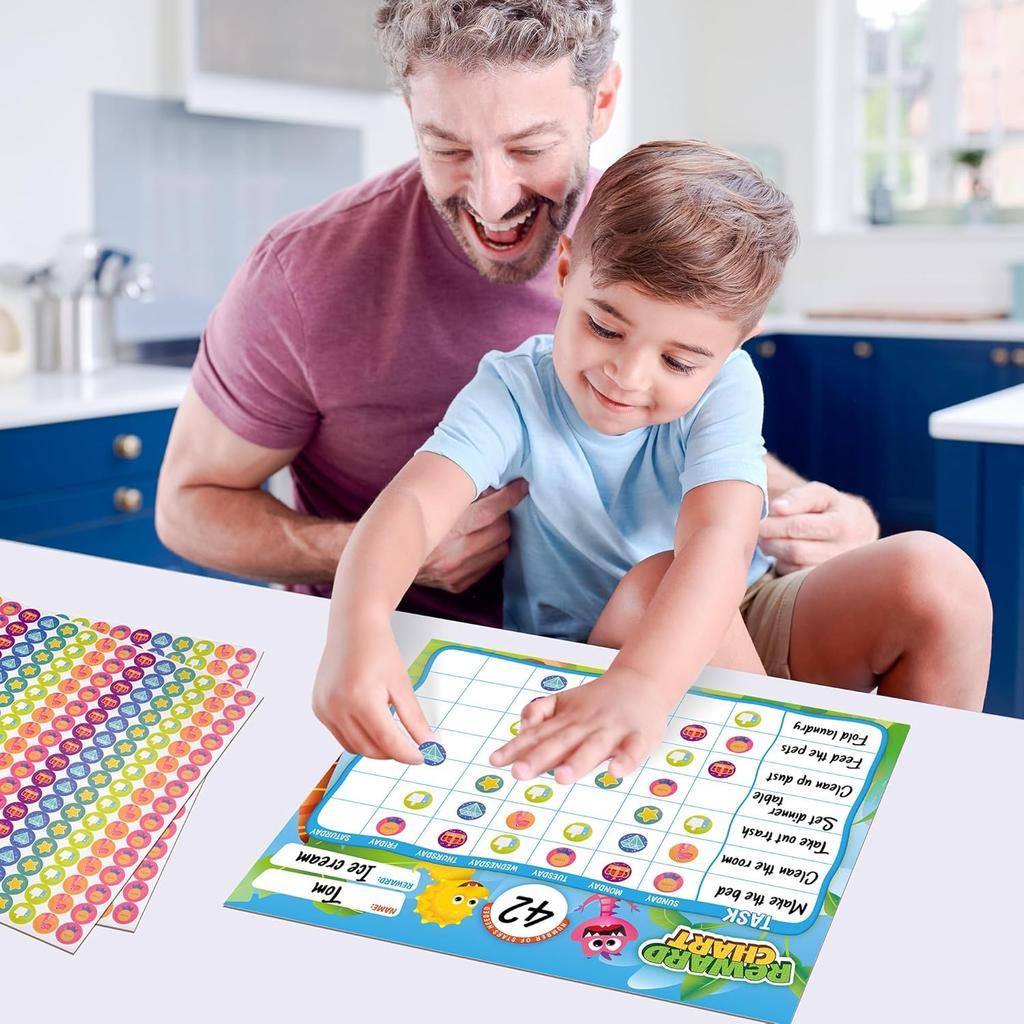 D-FantiX Reward Chart for Kids - Pad with 27 Chore Charts, Magnetic Behavior Chart for Kids at Home, Sticker Chart to Motivate Responsibility and