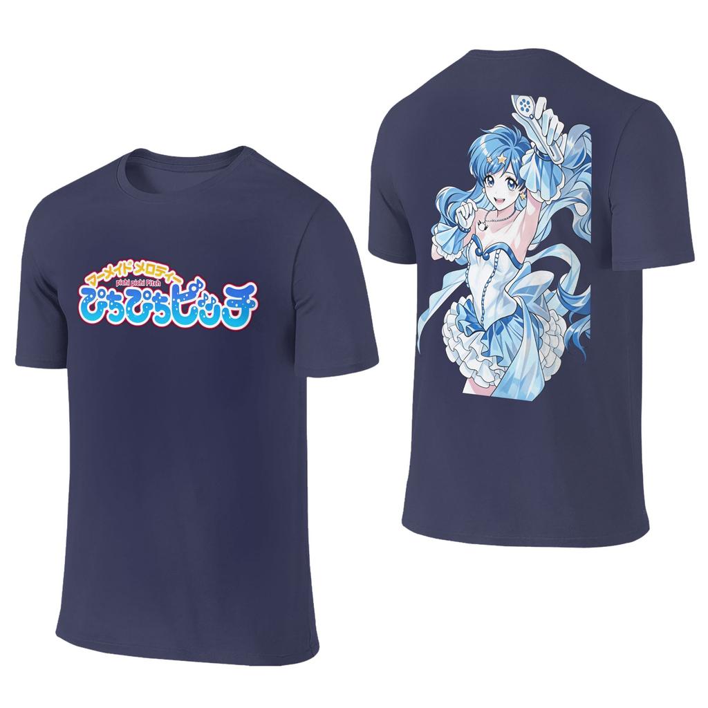 Vintage Mermaid Melody Pichi Pichi Pitch Anime Lover Tshirt Unisex O Neck Cotton T Shirt Short Sleeve Tees Big Size Clothing