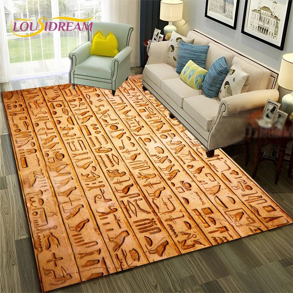 Ancient Egyptian Hieroglyphics Symbol Carpet Rug for Home Living Room Bedroom Sofa Doormat Decor,kid Area Rug Non-slip Floor Mat