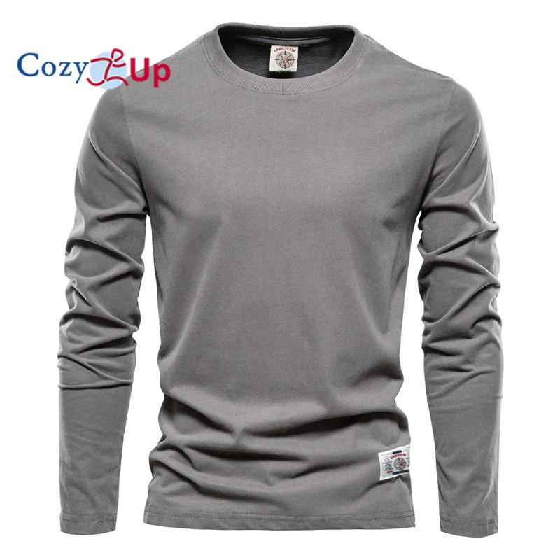 

Уютная мужская новая однотонная футболка с длинными рукавами, спортивная верхняя одежда, хлопковая нижняя рубашка с круглым вырезом L темно серый