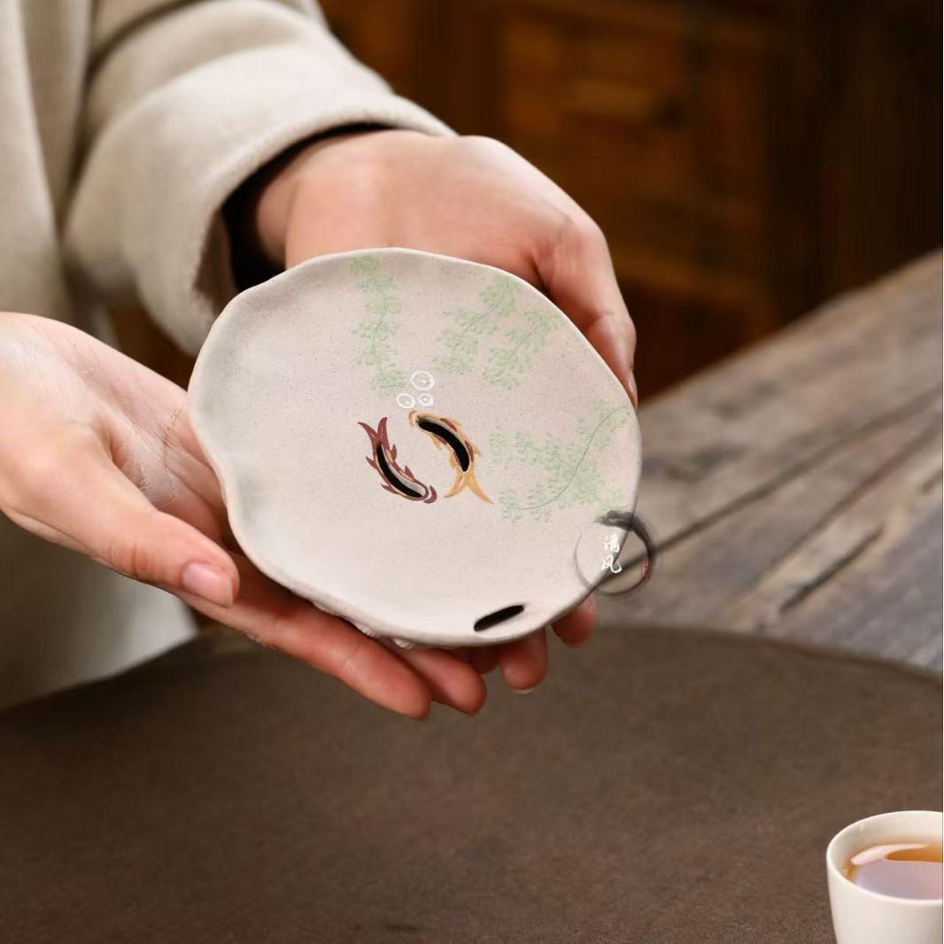 Yixing Zisha Ceramic Kung Fu Tea Set with Hand-painted Tea Tray and Table Accessories no