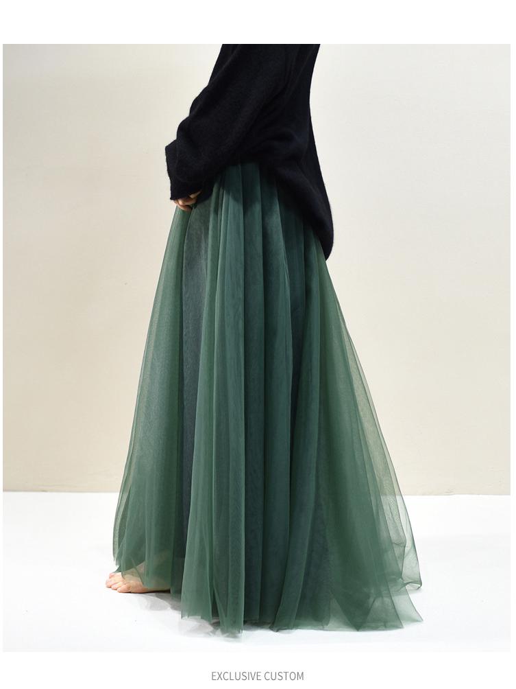 Women's Mesh Pleated Tulle Midi Skirt - Mid-Length, Large Swing Design for Dance and Fairy Styles.