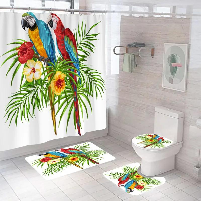 Forest Bathroom Shower Curtain Set Waterproof Bath Curtain Sets Toilet Cover Non-Slip Mat Rug Carpet Set Home Decor Accessories