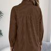 Women's Corduroy Shirt Jacket Stripe Pattern Midi Length Oversized Casual Shacket Fall Winter
