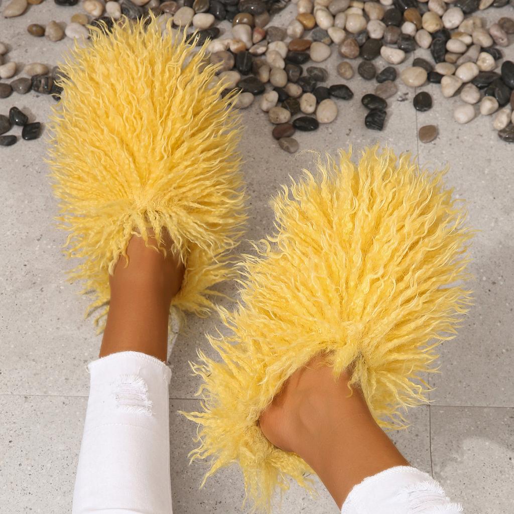 Fashion New Women's Wool winter Slippers Wool Home Warmth Flat Bottom Non slip Sleeve Durable Sandals Fashion Large size Slippers 36-46