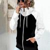 Women S Color Block Zip Up Hooded Sweatshirt Thick Fleece Plus Size Autumn Winter