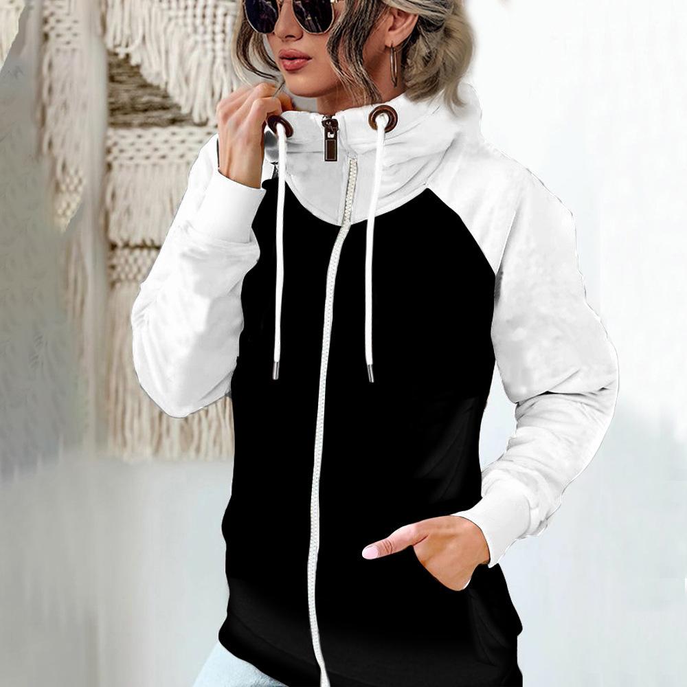 Women S Color Block Zip Up Hooded Sweatshirt Thick Fleece Plus Size Autumn Winter