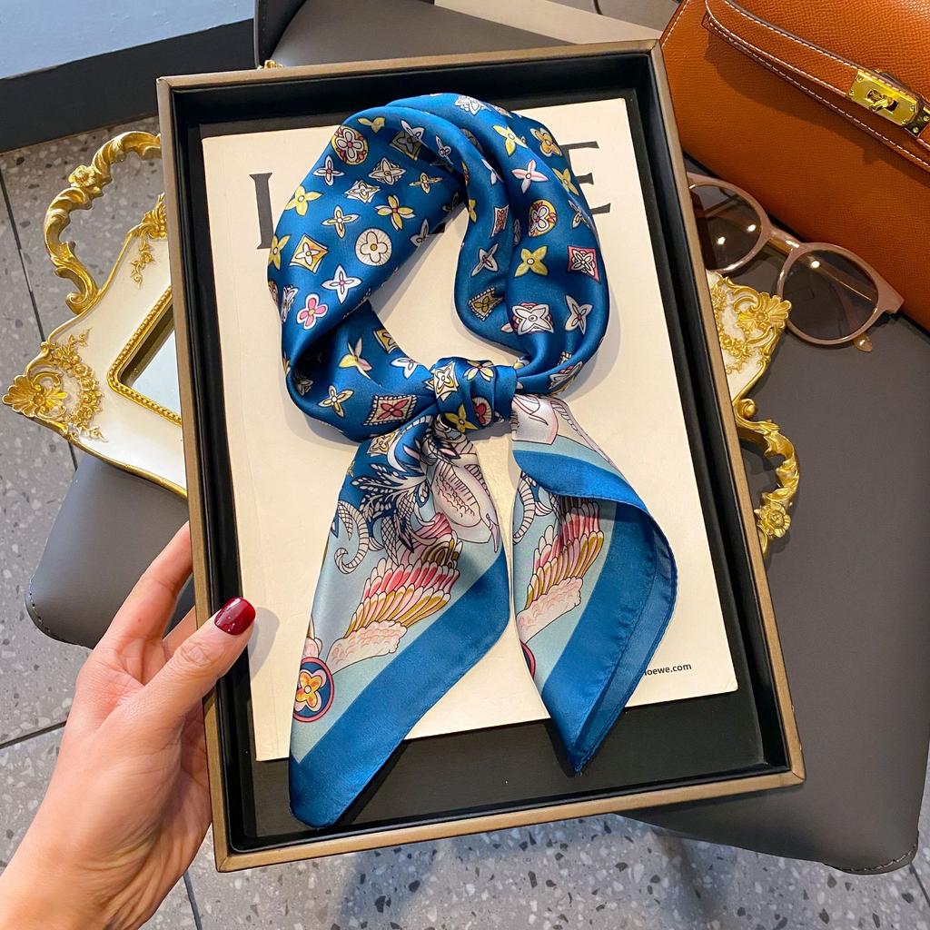 Small Silk Scarf Women'S Versatile High-End Decorative Square Scarf Professional Small Scarf Simulation Silk Korean Version Streamer Bag