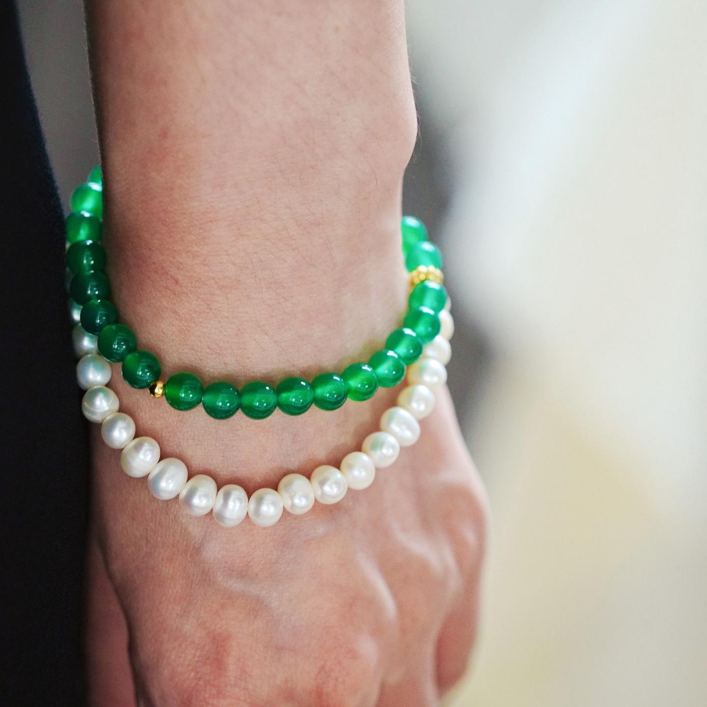 6Mm Natural Chalcedony Freshwater Pearl Design Multi-Circle Bracelet Bracelet