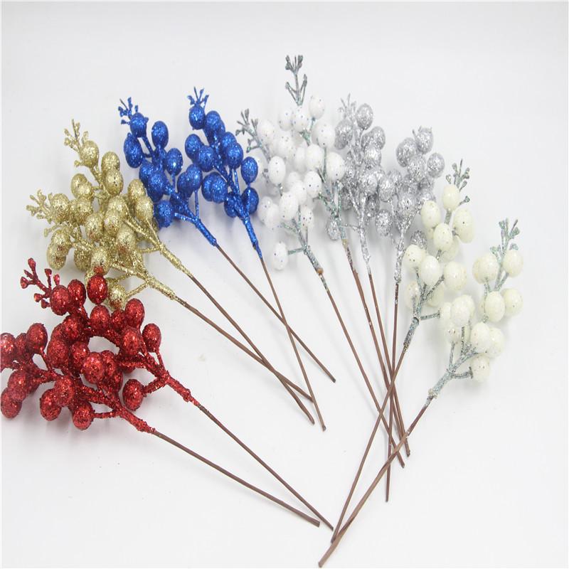15 Glitter Powder Berries: Red, Gold, White Coffee Stems - Christmas Decor DIY