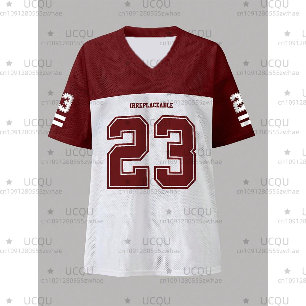 2026 Women's American NO.67 Printed Breathable Loose V-neck Short sleeved Sports Football Shirt Mesh Loose Oversized Top