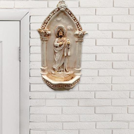 Jesus Holy Water Font Home Office Entrance Jesus Sculpture Wall Hanging Catholic Resin Decoration Religious Ornament Christmas Gift