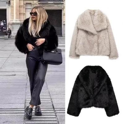 Auutmn Inverno Senhora Cardigan Casaco Pele Sintética Espessado Pelúcia Gola Virada Cor Pura Mangas Compridas Cor Sólida Cardigan Casaco