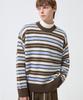 TRILLION Washable Hairy Stripe Crewneck Knit_Brown