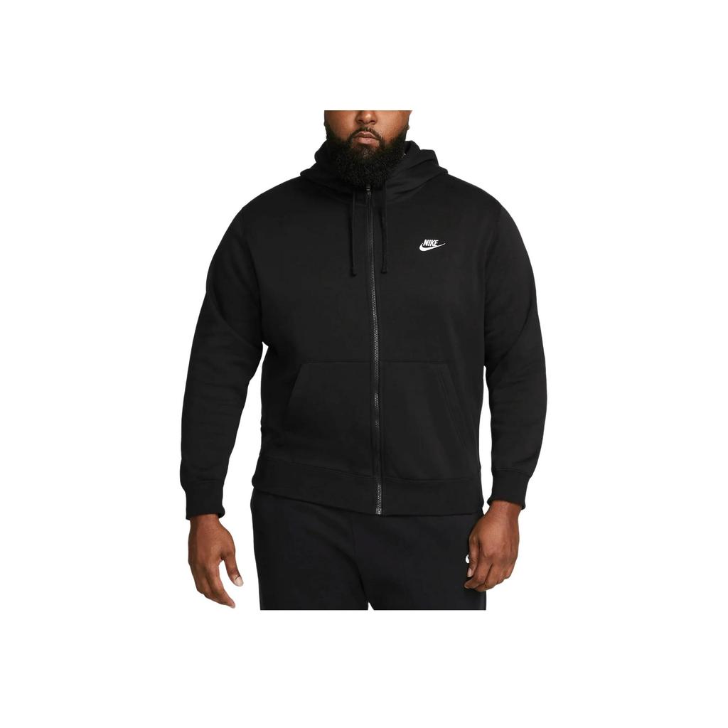 Nike Sportswear Club Fleece Full-Zip Hoodie Black/Black/White Men Streetwear BV2645-010