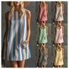 Retro Gestreiftes Ärmelloses Rundhals Lockeres Lässiges Minikleid Für Damen
