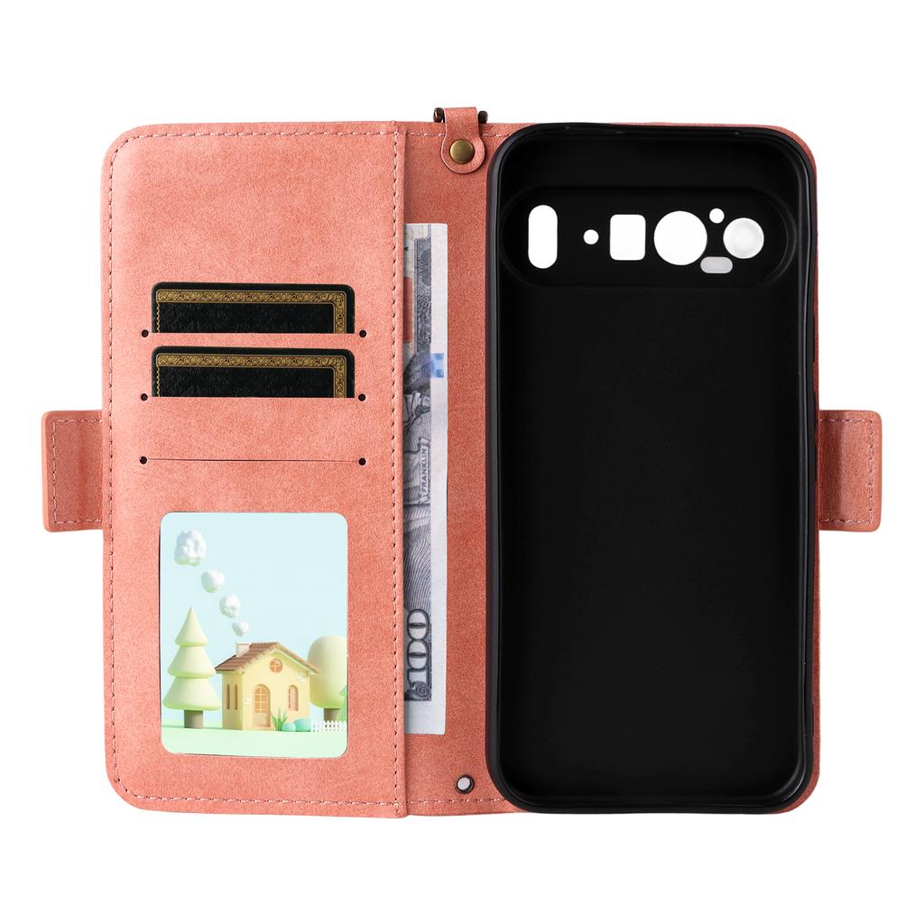 For Google Pixel 10 Pro XL/Pixel 9 Pro XL Leather Case Magnetic Closure Wallet Stand Phone Cover with Crossbody Strap