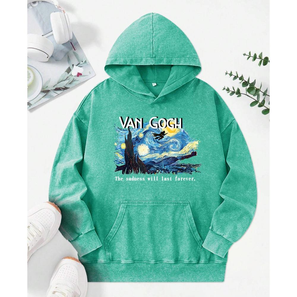 Artist Oil Painting Print Washed Hoodie Female Funny Streetwear Autumn Soft Pullover Cotton Oversized Women Hoody