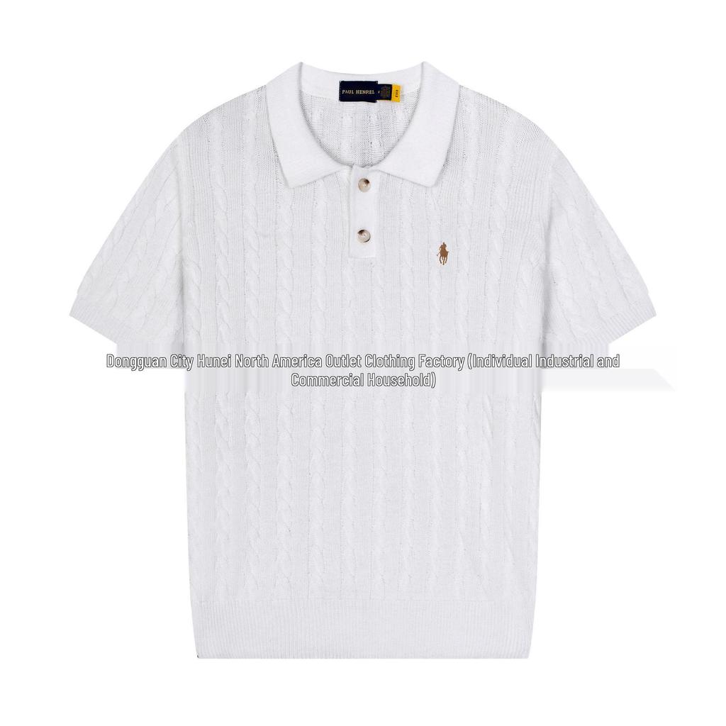 Męska dzianina wiosenna polo z logo małego konia, czysta bawełna, krótki rękaw, sweter z kołnierzykiem