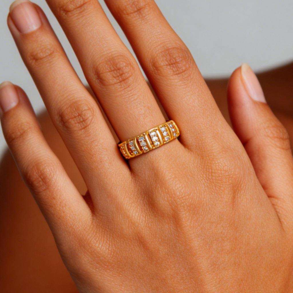 Luxury Cubic Zirconia Stainless Steel Women's Ring 18K Gold-plated Anti Fading Open Rings Wedding Prom Jewelry Accessories Gifts