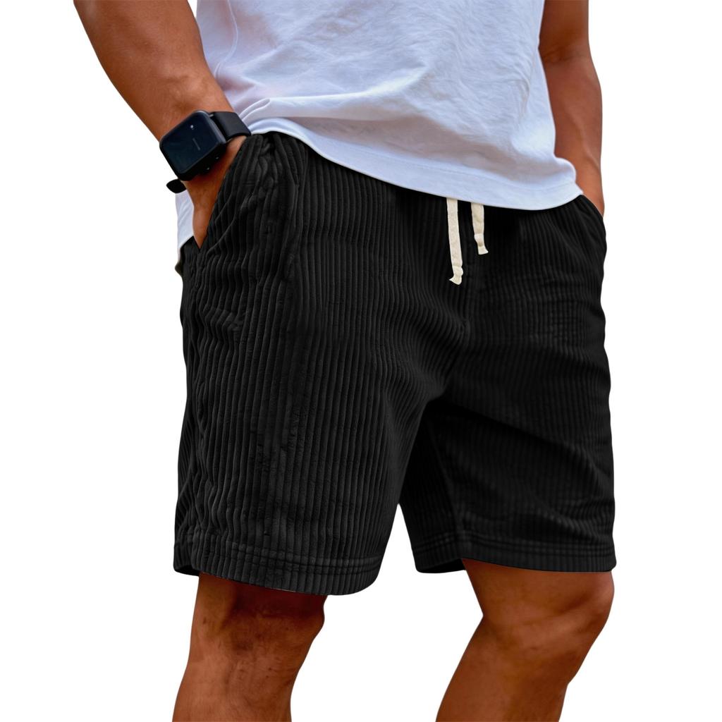 Men's Casual Shorts With Elastic Waist Drawstring And Corduroy Fabric, Stylish Design