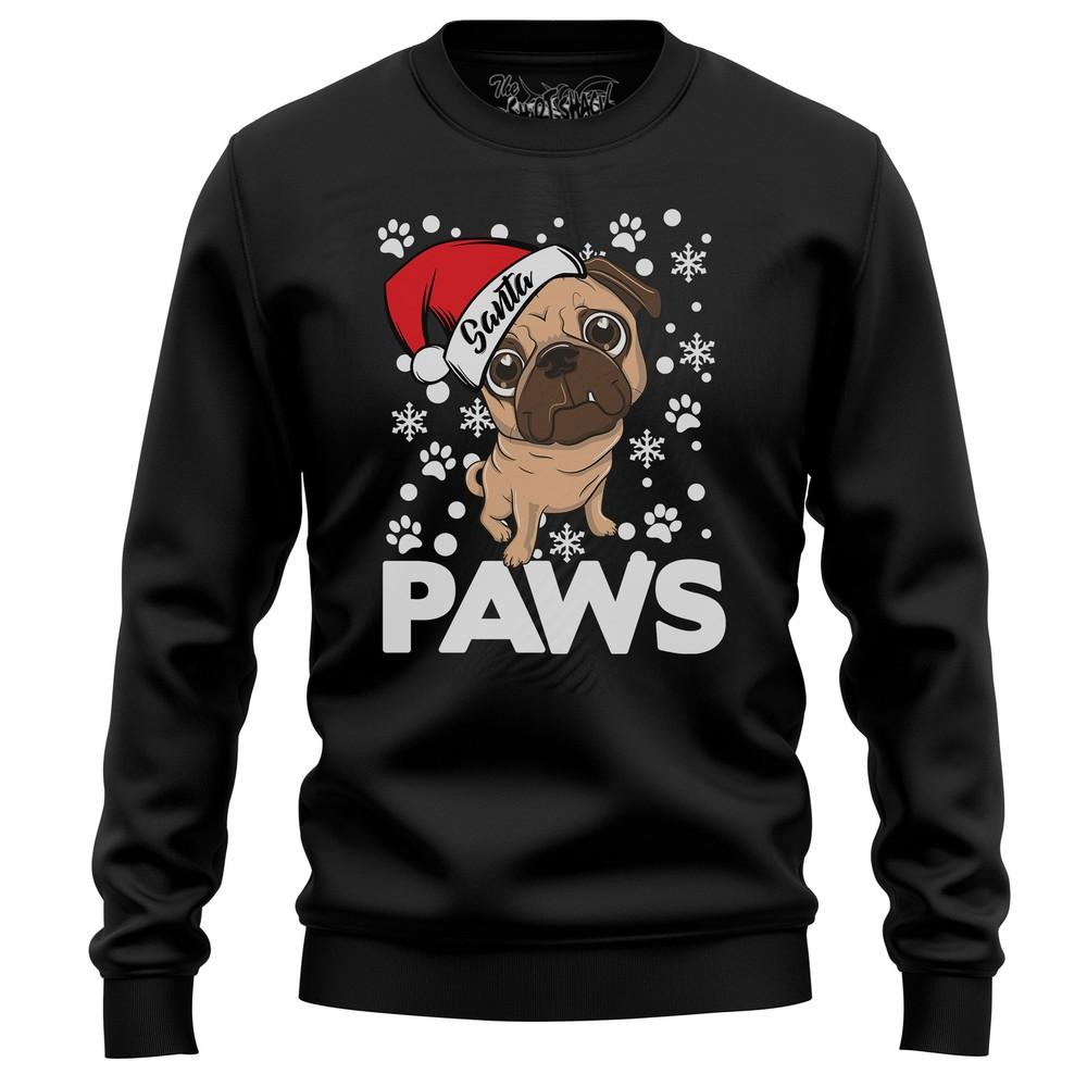 

Santa Paws Pug Dog Christmas Sweatshirt - Funny Pug in Santa Hat Design, Soft and 2XL