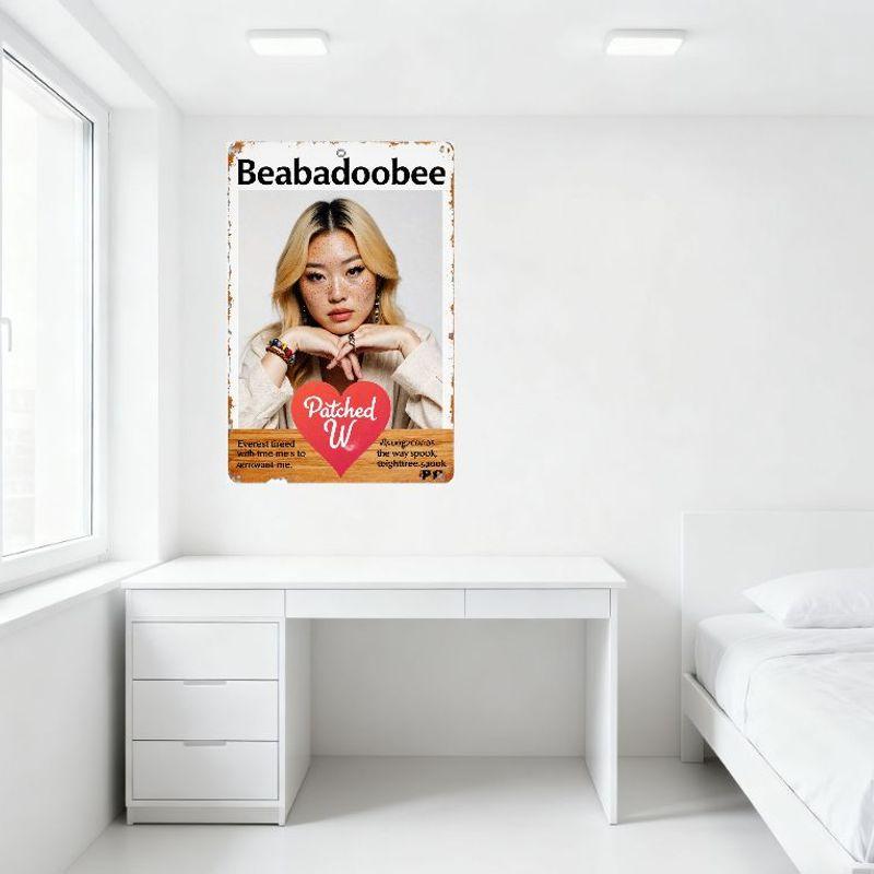 Beabadoobee Vintage Metal Tin Sign with Patched W Heart, Distressed Rusty Border Home Wall Decor Art for Man Cave Bar Café