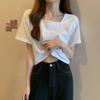 Design-sensory Square Collar Short-sleeved T-shirt for Women In Summer Short High Waist and Student Loose Top for Women