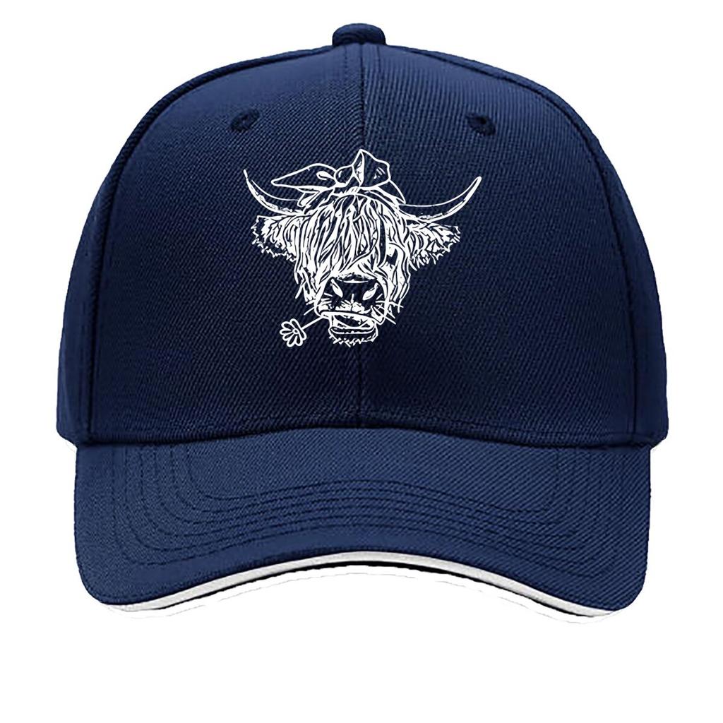UnisexS Black Baseball Cap with Bull Head Print Stylish Versatile and Trendy Outdoor Hat for Casua Sandwich Baseball Cap