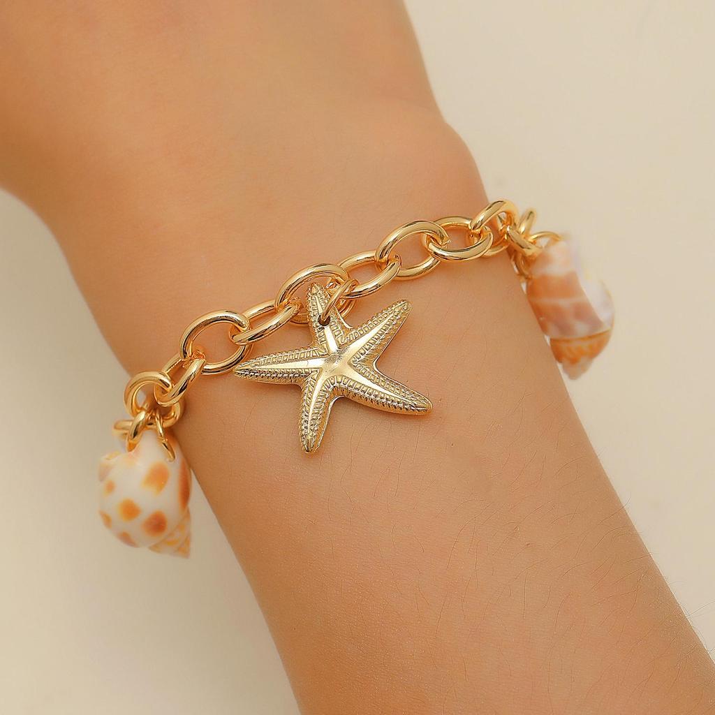 Set Collana e Bracciale Estivo Bohemien con Stella Marina, Conchiglia e Perle