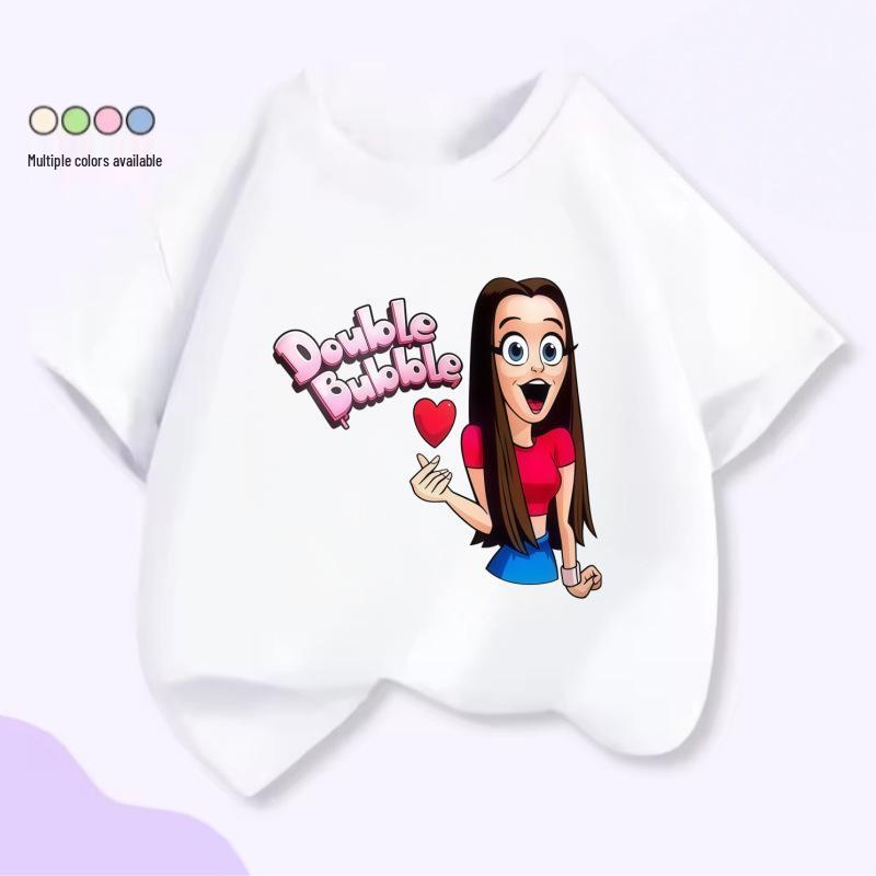 Trendy Heart-Shaped Cartoon Girls' Short Sleeve T-Shirt