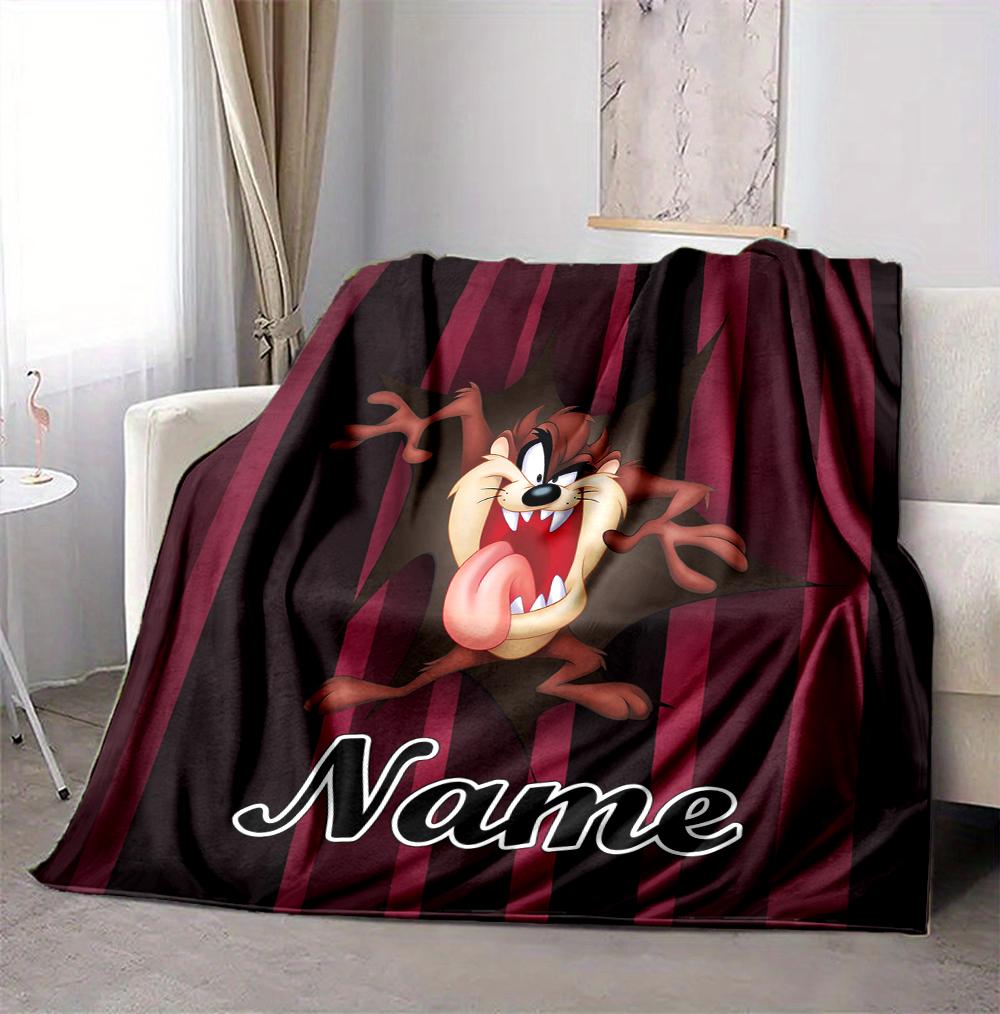Custom Name Tazmanian Devil Flannel Blanket Throw Blanket Soft Warm Sofa Bed home Decor Unique Gift