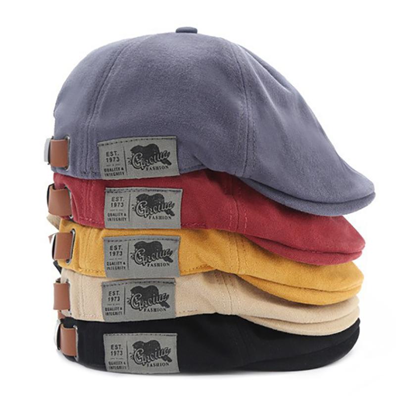 2025 Men'S Vintage Linen Hip Hop Solid Beret Side Label Women'S Hat Vintage Beanie Crowd Style Sun Beret
