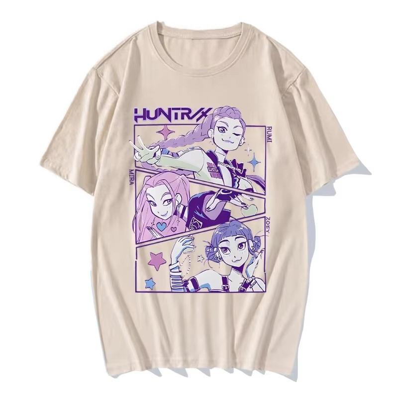 Neues KPop Dämonenjäger Animationsfilm Druck T-Shirt Kurzarm Herren und Damen Gleiches Rundhals Baumwolle Mode T-Shirt