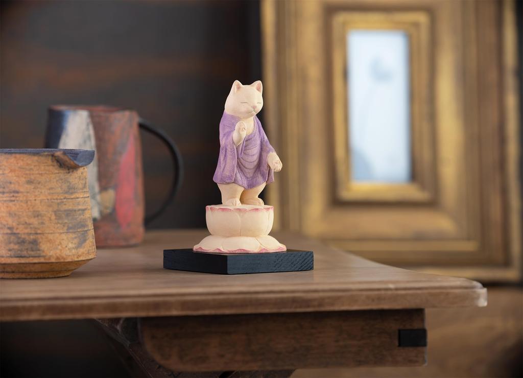 Katze Amida, Hüterin des Haustieres, besonderes Gebet im Kannoji-Tempel, Katzenholz, Glücksbringer, Feng Shui-Ornament, Neko Amida (kleine Größe) - Tiere, Service