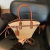 Borsa a Mano da Spalla in Intreccio d'Erba con Chiusura a Zip per Stile Quotidiano