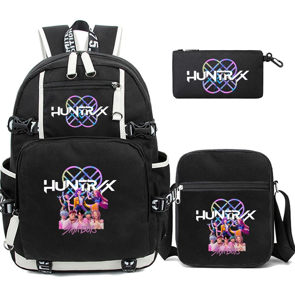 3 Stück/Set Neuer Cartoon Kpop Bedruckter Rucksack mit Federmäppchen Umhängetasche für Teenager Mädchen Junge Schultasche Große Kapazität Wasserdicht Reisetasche Kindergeschenk