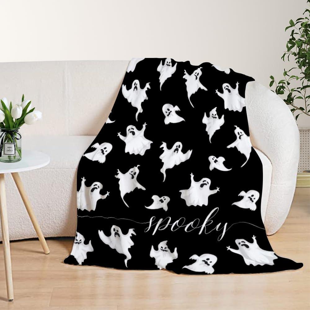 1PC Halloween Throw Blanket Pumpkin Skull Bats Witch Black Cats Thin Blanket Gifts for Couch Bed Car Home Camping All Season Use