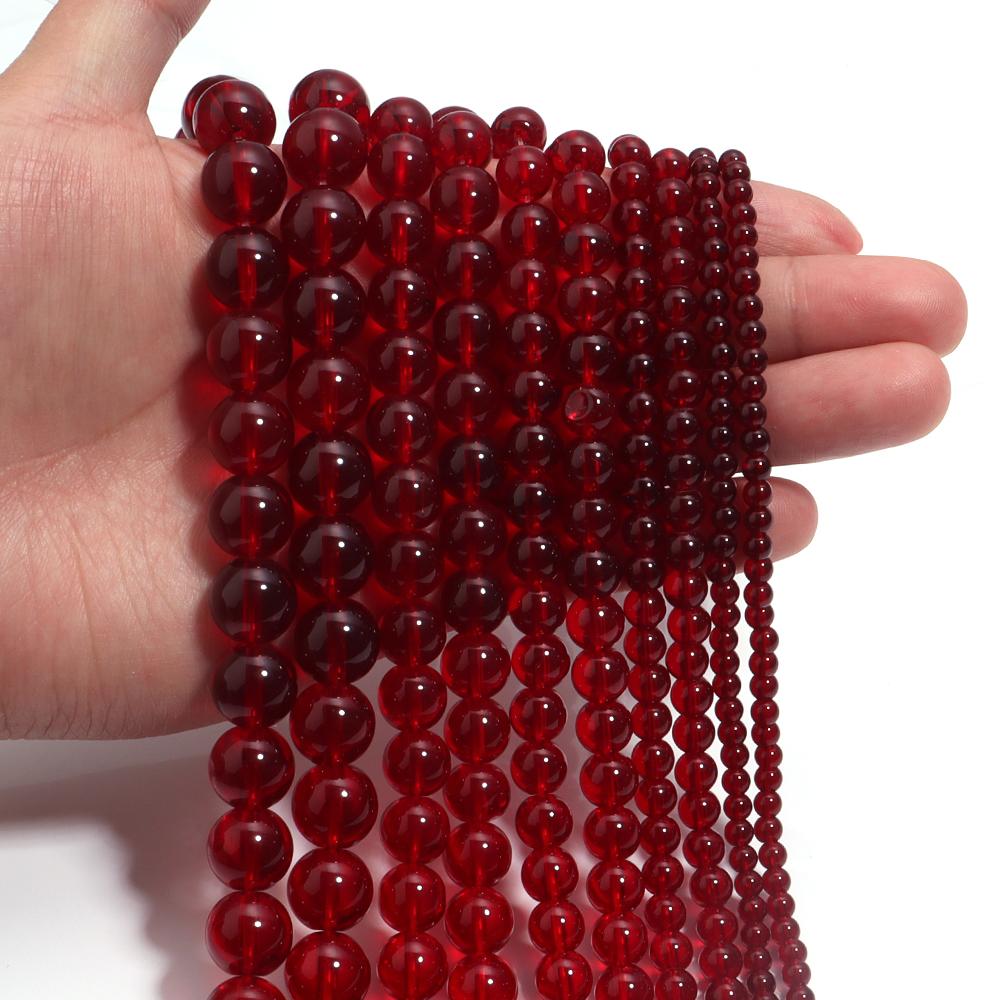 1 String Red Glass Beads 4/6/8/10/12mm Loose Spaced Round Beads For Jewelry Making Findings DIY Exquisite Bracelet Necklace Gift