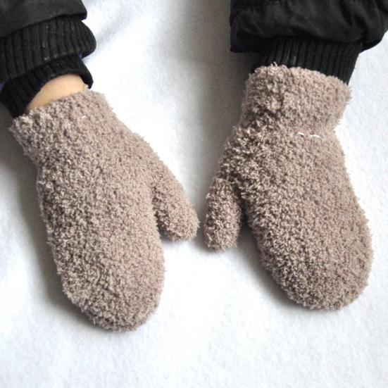 Children Kid Autumn Winter Warm Mittens Solid Color Full Finger Plush Gloves