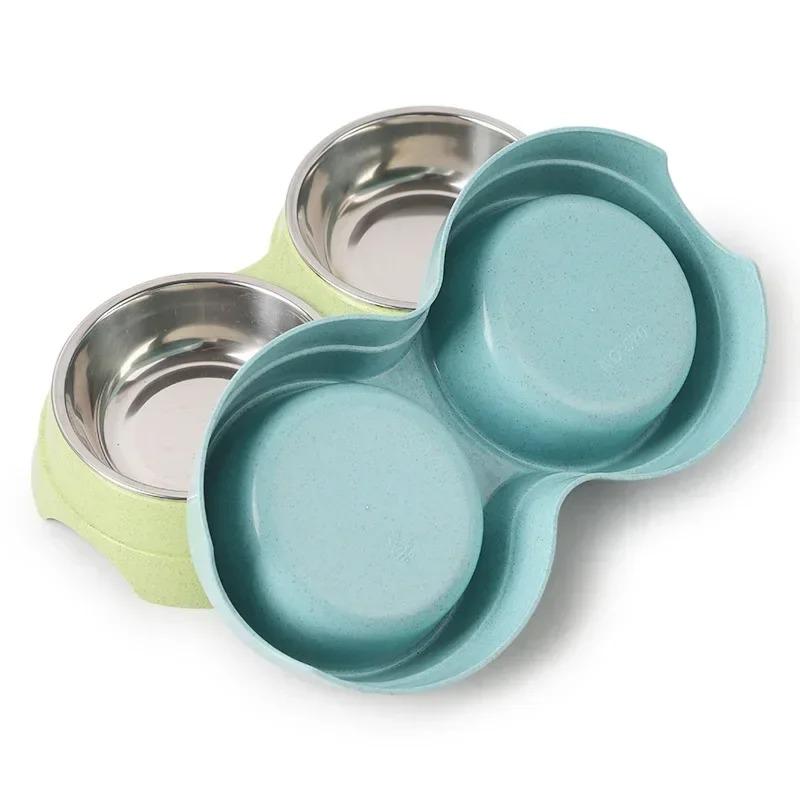 Ciotole doppie per animali domestici, cibo per cani, acqua, ciotola per bere in acciaio inox, ciotola per bere per animali domestici, forniture per l'alimentazione di cuccioli di gatto, accessori per cani di piccola taglia