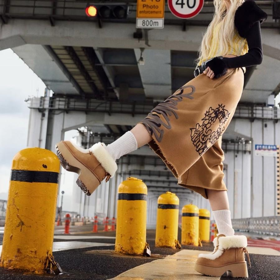 Blue Cabinet~ Star snow boots of the same style for women, thick-soled slope heel overflow, piled and thickened warm, non-slip and waterproof cotton s