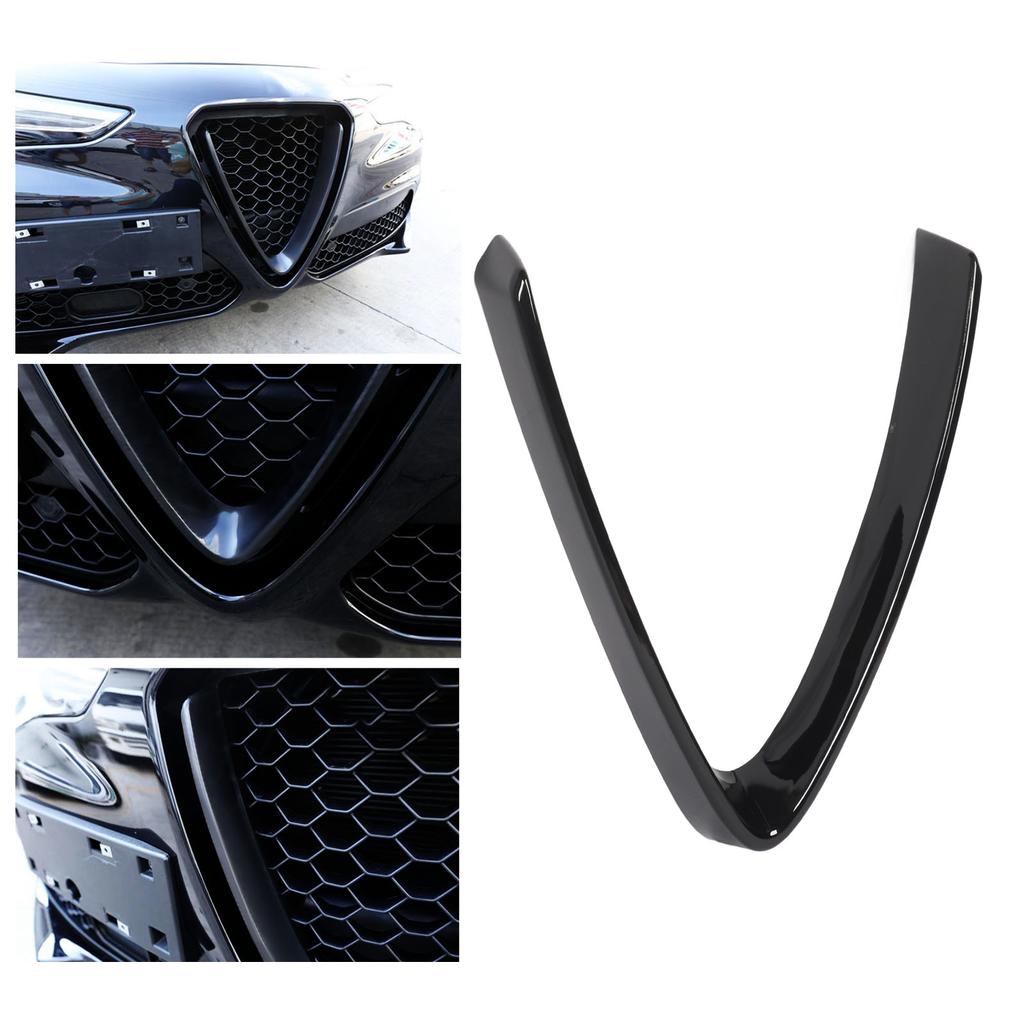 Bumper Grill Trim V Shape Frame Decoration Bright Black Replacement for  Stelvio 2017 To 2025 Car V Shape Grille Cover
