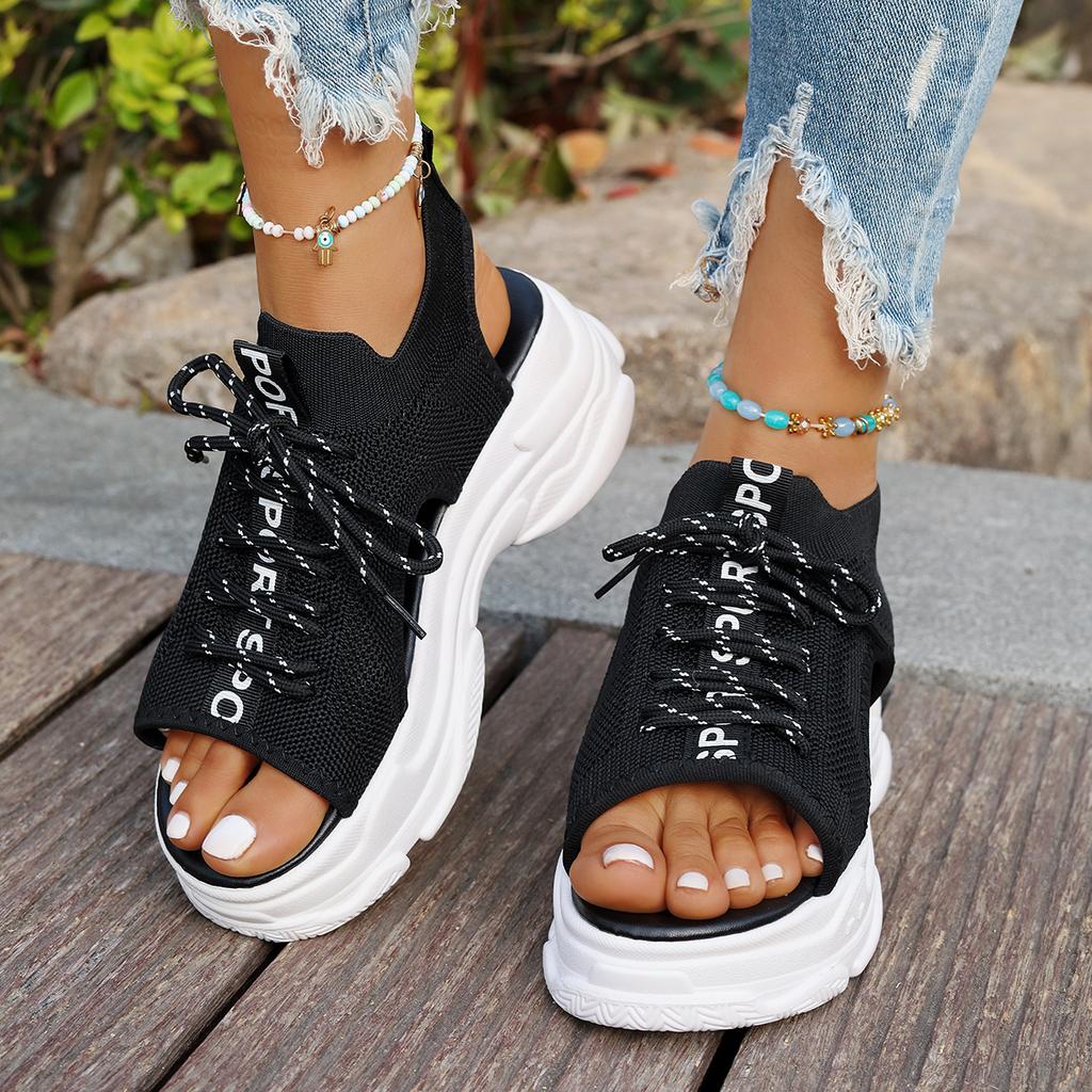 Fashion Mesh Women Sandals New Summer Trend Lace-up Platform Shoes for Women Open Toe Beach Casual Heeled Sandals Sandalias De Mujer