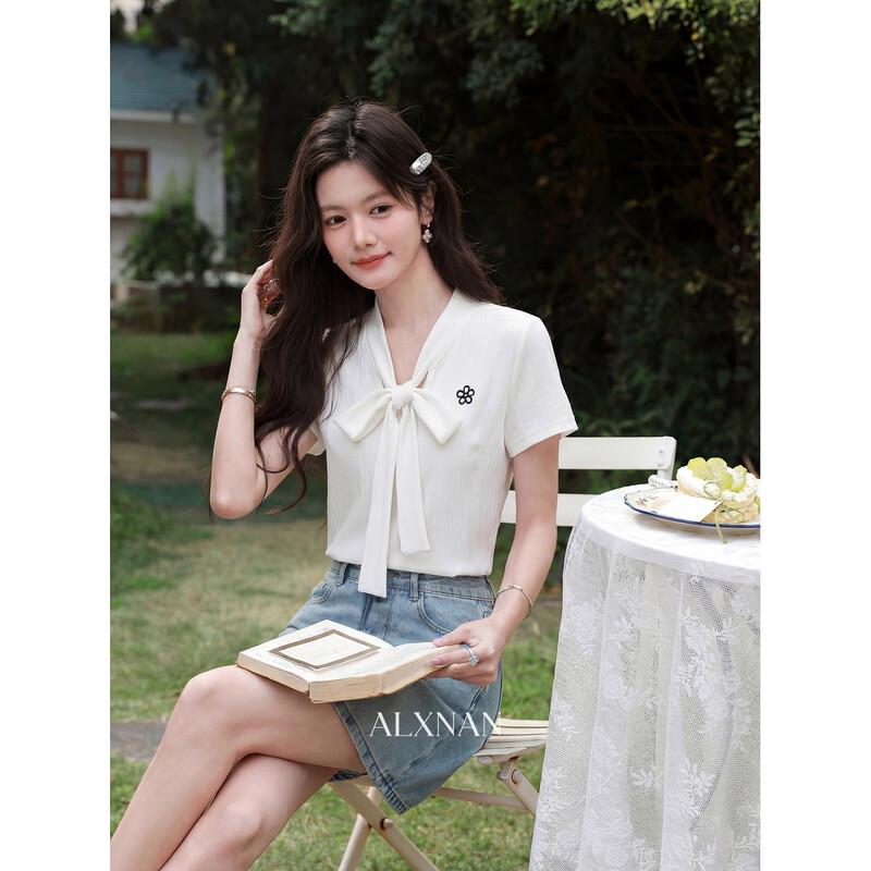 Women's V-Neck Bow Short Sleeve T-Shirt