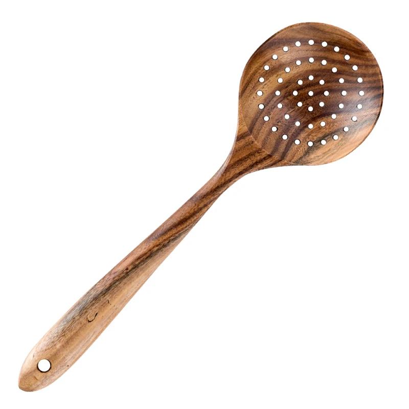 Wooden Kitchen Spoon Teak Wood Strainer Spoon Rice Scoop Paddle Large Wooden Spoon Skimmer for Cooking Wooden Kitchen Utensils
